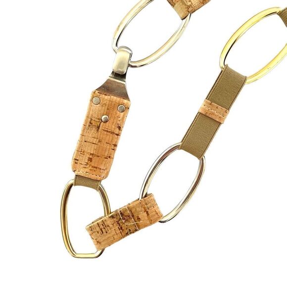 Sandy Duftler Belt Designs Open Hook Gold Tone/Metallic Tone Elastic Cork Sz M - Picture 3 of 9
